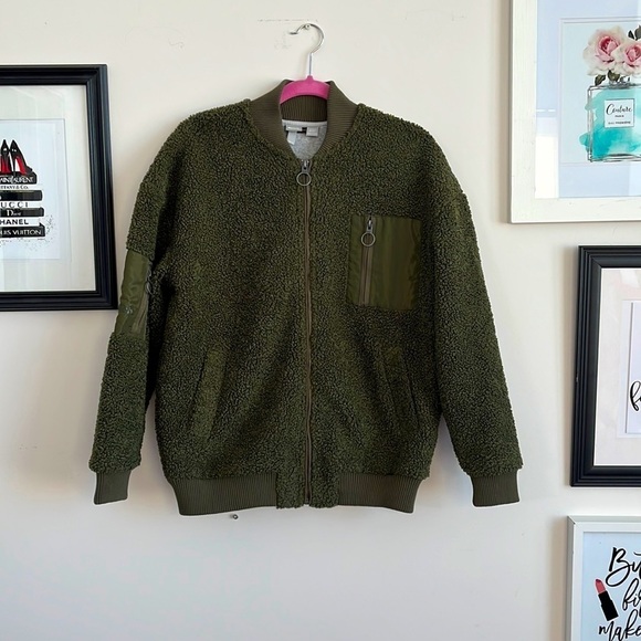 🆕 BENCH FLEECE GREEN BOMBER JACKET SIZE XS - Picture 3 of 10